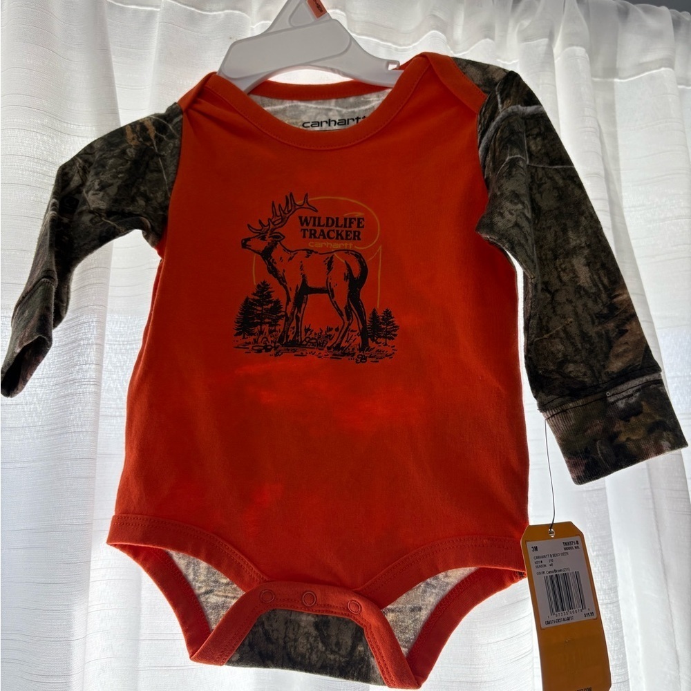 Carhartt Orange and Camouflage Baby Bodysuit